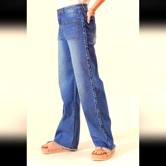 So Me Wide Leg Denim Jeans Size Small Braid Side Detail oversized high waisted - Picture 2 of 16